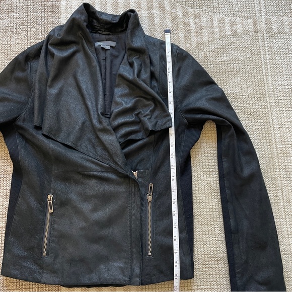 Vince Moto Leather Jacket with Ribbed Panels - Picture 4 of 16